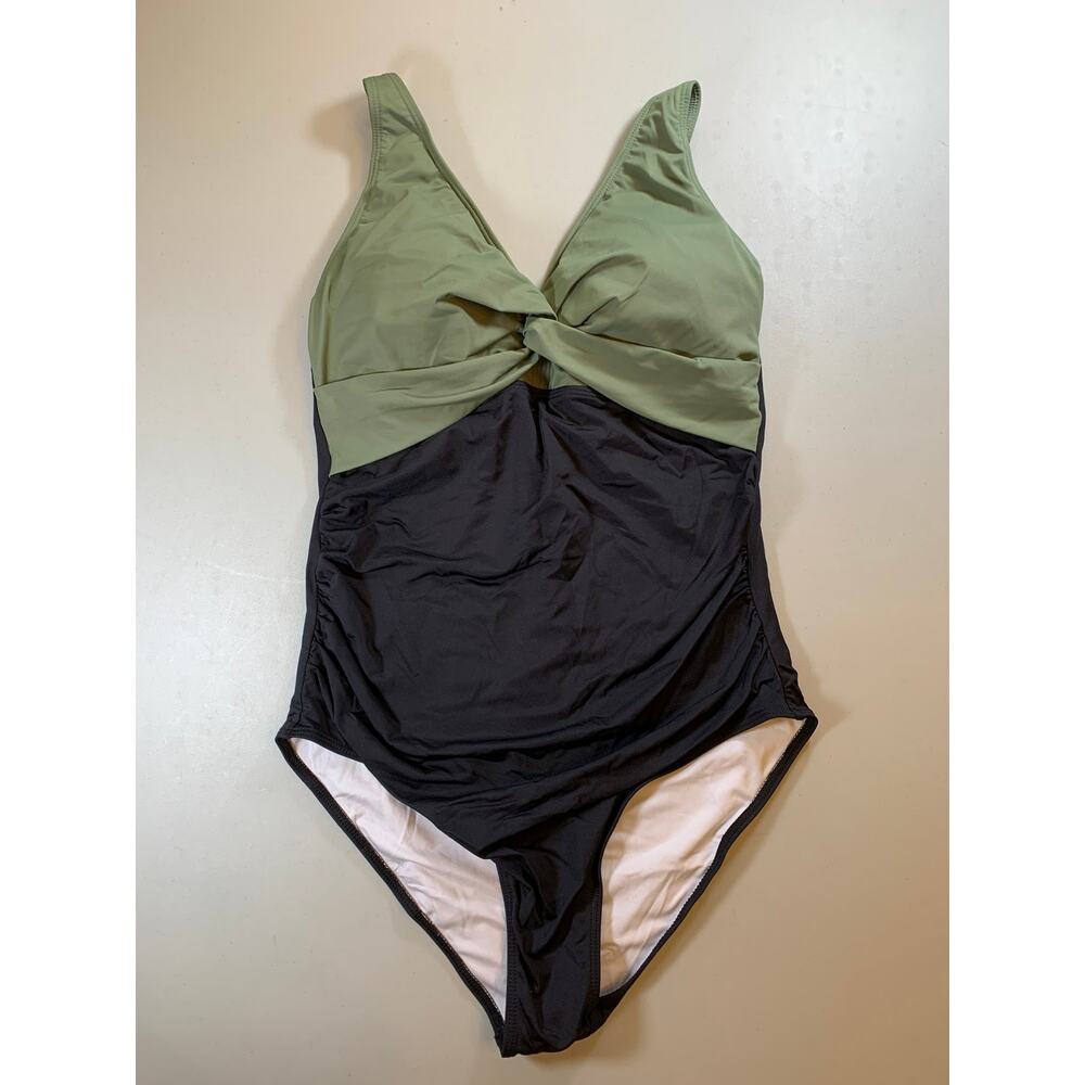 NWT Holipick Green & Black Twist Front One Piece Bathing Suit Size Large